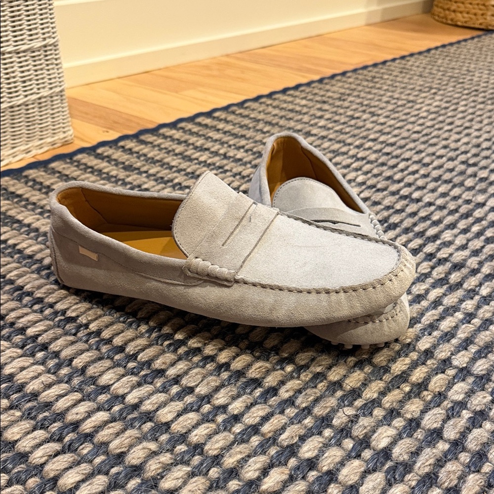 Oliver Cabell Light Gray Suede Penny Loafers